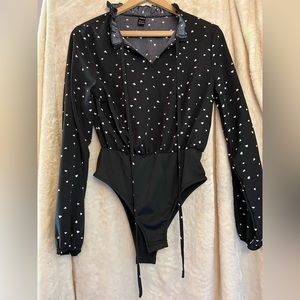 Black with white heart bodysuit - size s